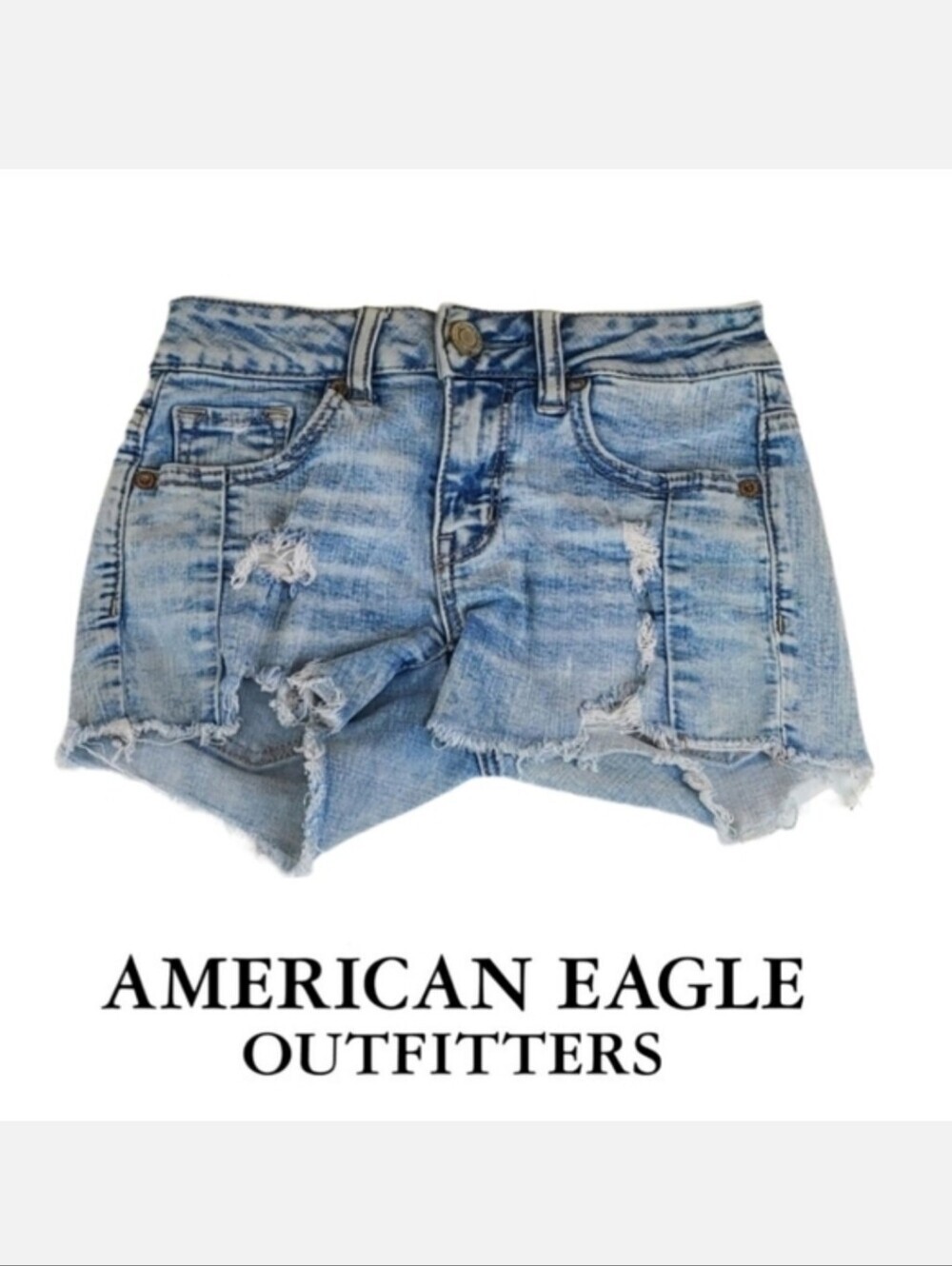 American Eagle Super Stretch Distressed Jean Shorts in Light Blue, Size 00